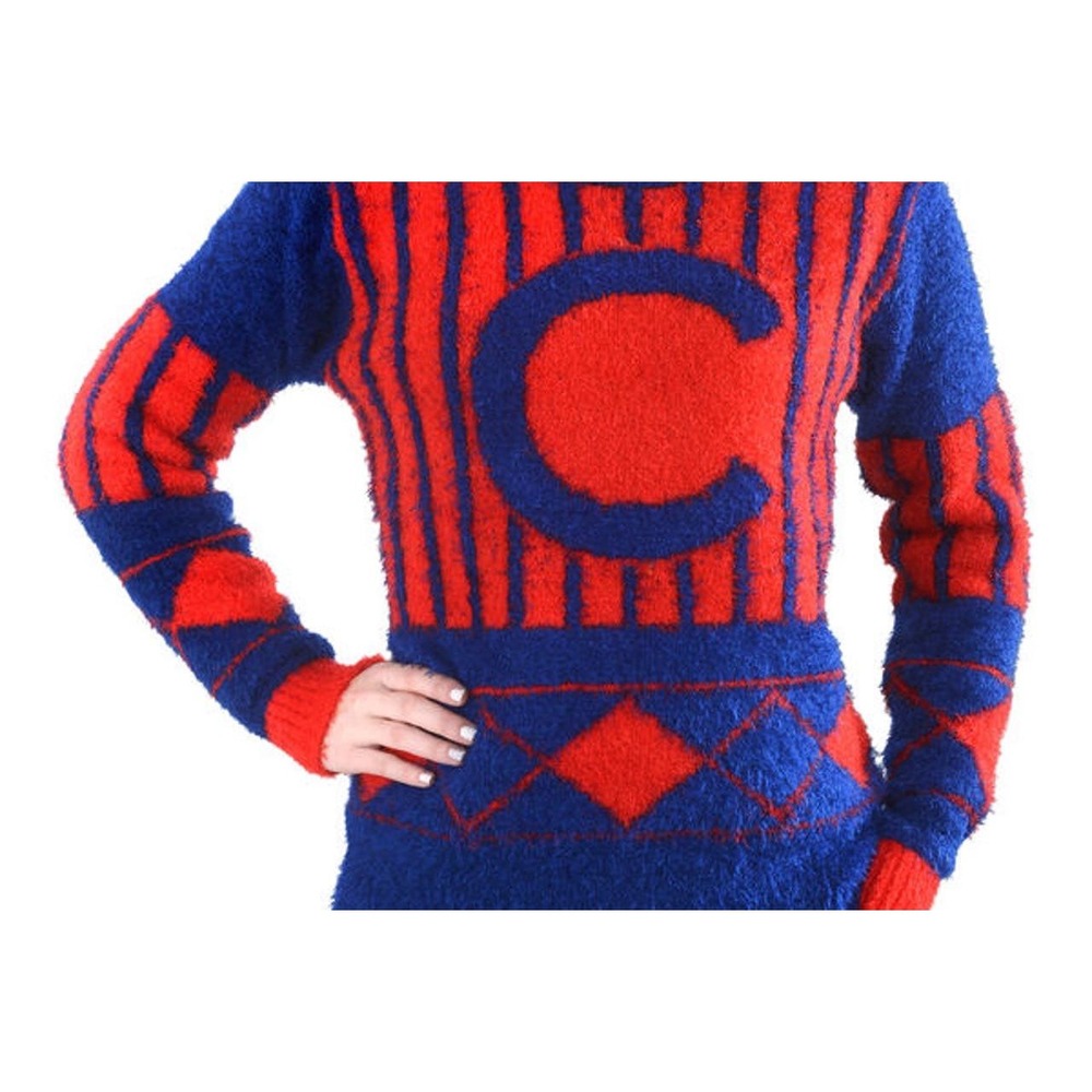 Chicago Cubs Klew Womens Inline Eyelash Ugly Sweater Royal Blue Red M MLB RARE!